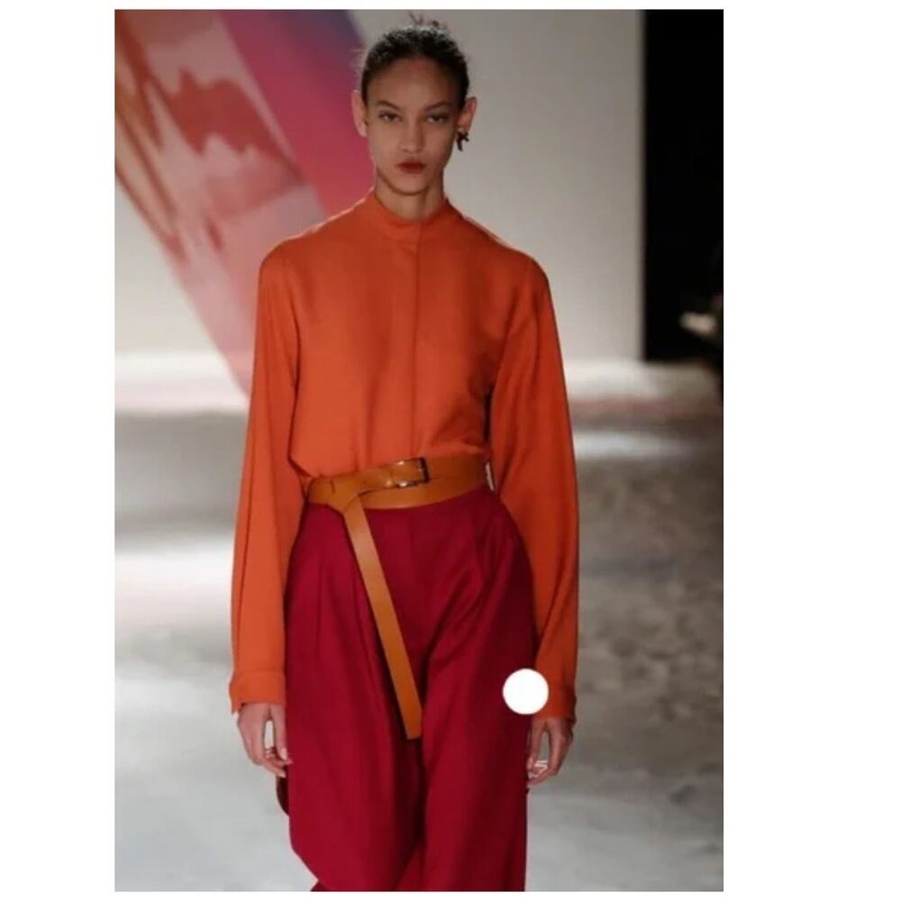ROKSANDA Burnt Orange Two Tone Colorblock Button Down Wool Blend Shirtdress10